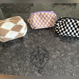 Small Cosmetic Bags Checkerboard Pattern Bundle Of 3 Lined